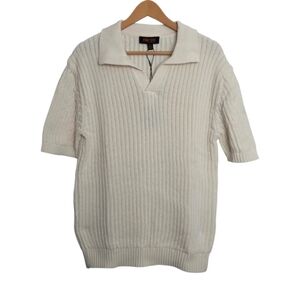 Truth Knit Short Sleeve Polo Cream Men's Size L Modern Casual